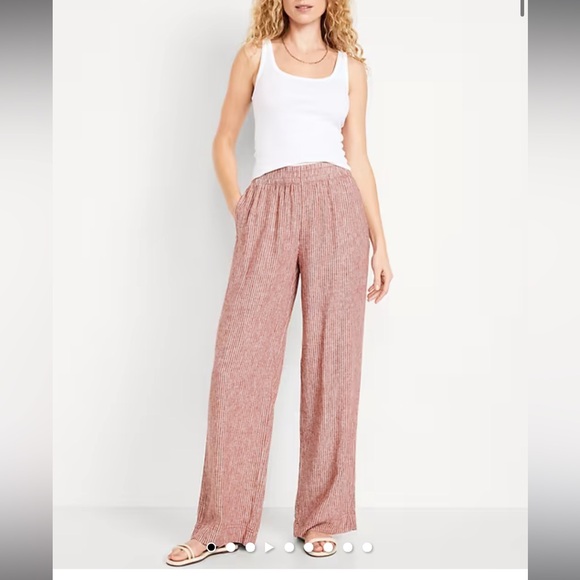 NWT Old Navy Women’s Red and White Striped Linen Blend Wide Leg Pants - Picture 1 of 5